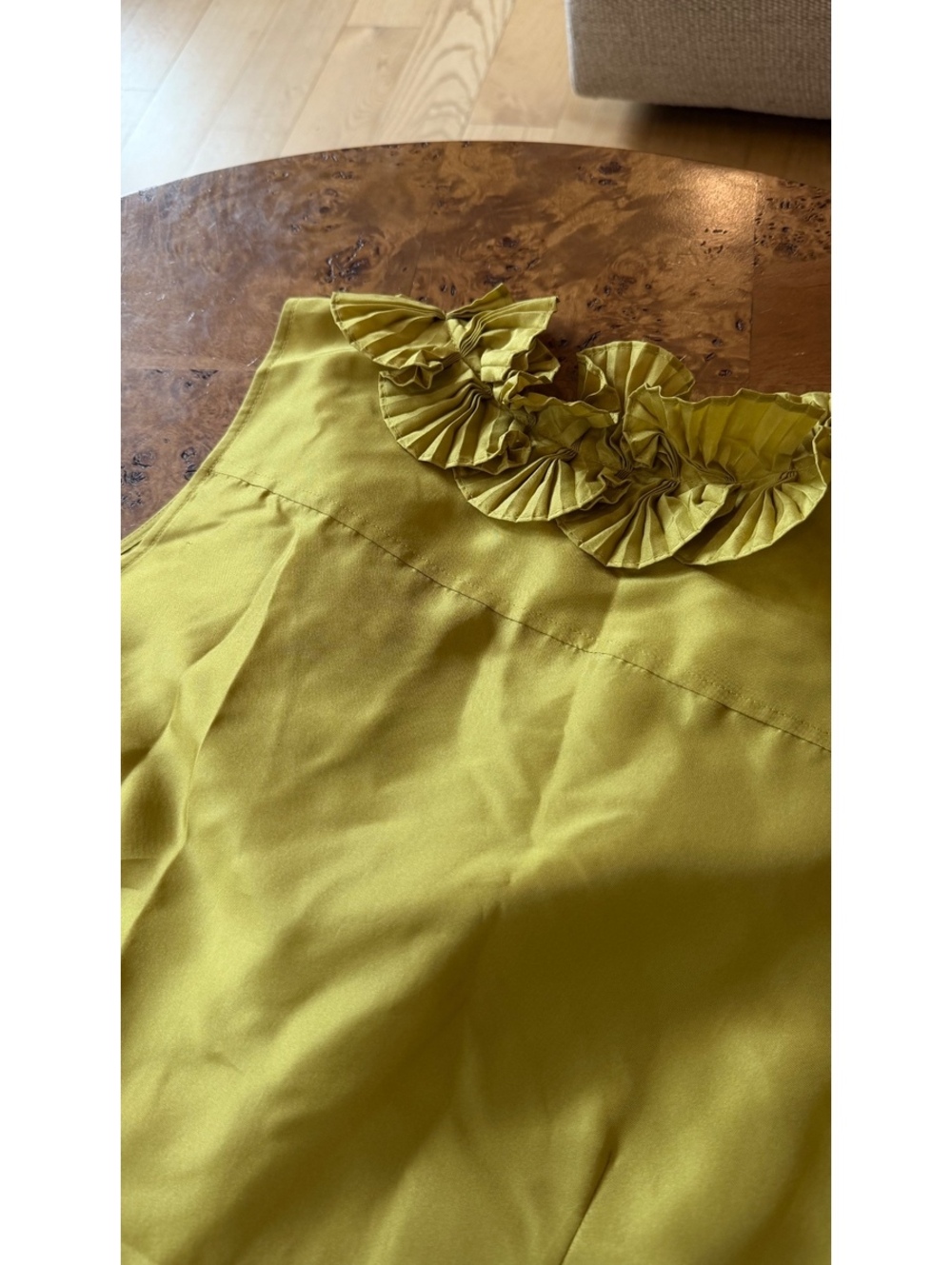 J.Crew Pure Silk Chartreuse Sleeveless Ruffle Blouse - Picture 6 of 8